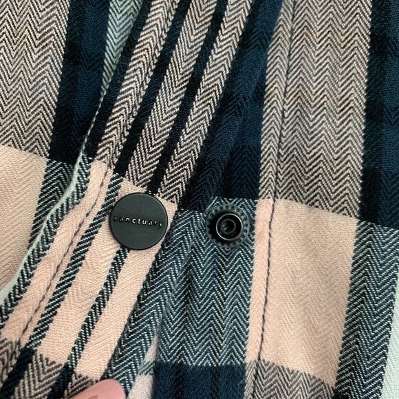 Sanctuary Shirt Womens S Small Navy Pink Chevron Plaid Snap Button Boyfriend - Picture 6 of 12